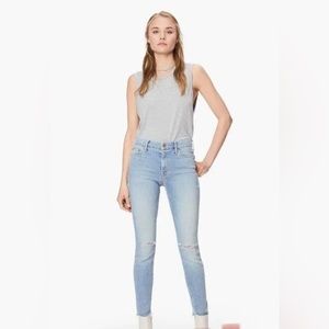 Mother The Looker Ankle Fray Across The Map Light Wash Ripped High Rise Jeans 29